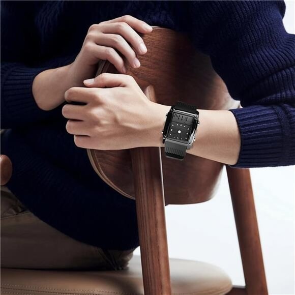 Men's Rectangle Dial Sports Wrist Watches with 7 Colors Optional LED Backlight - Picture 6 of 7